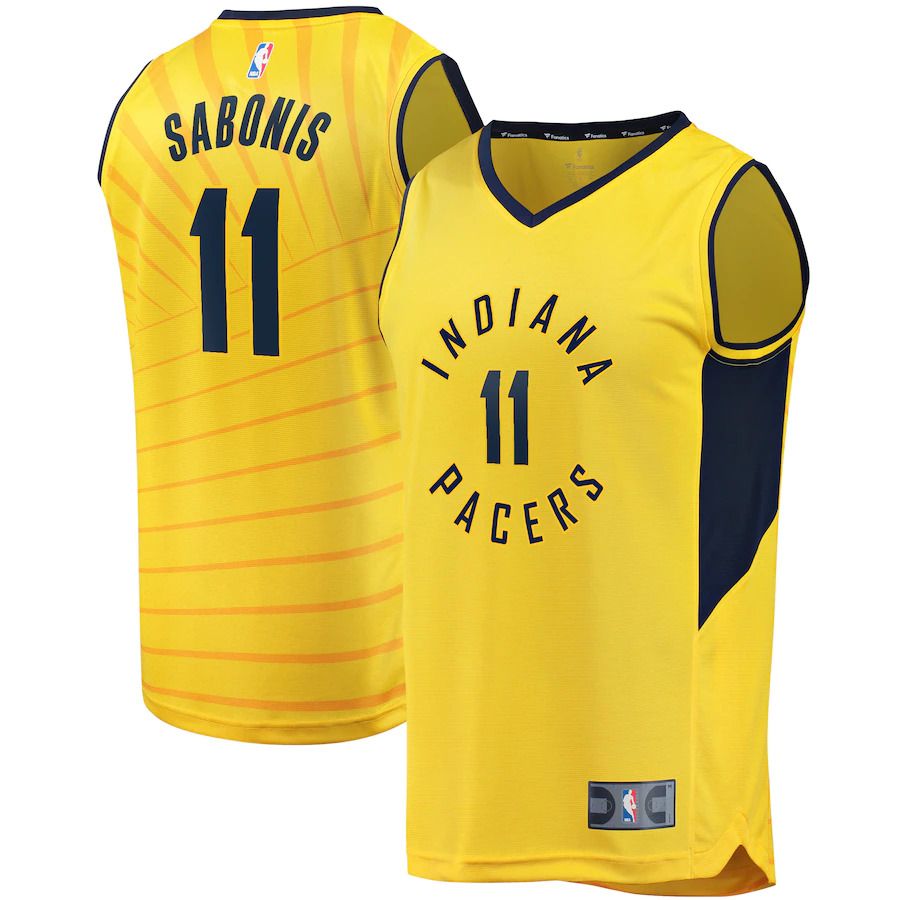 Men Indiana Pacers #11 Domantas Sabonis Fanatics Branded Gold Fast Break Player Replica NBA Jersey
